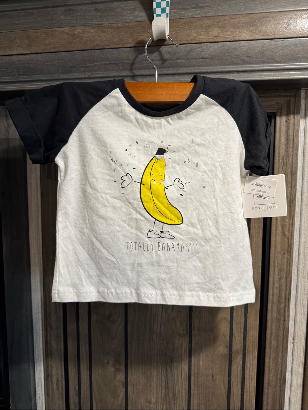 Rosie Pope Black & White Raglan Tee with Yellow Banana Graphic 24 months
